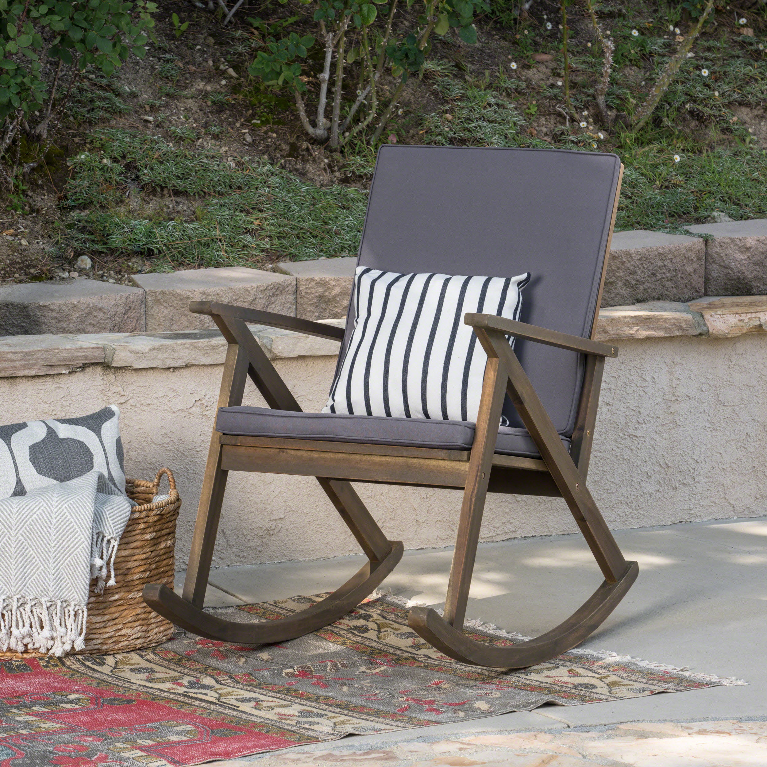 Louise Outdoor Acacia Wood Rocking, Cushions For Outdoor Wood Rocking Chair