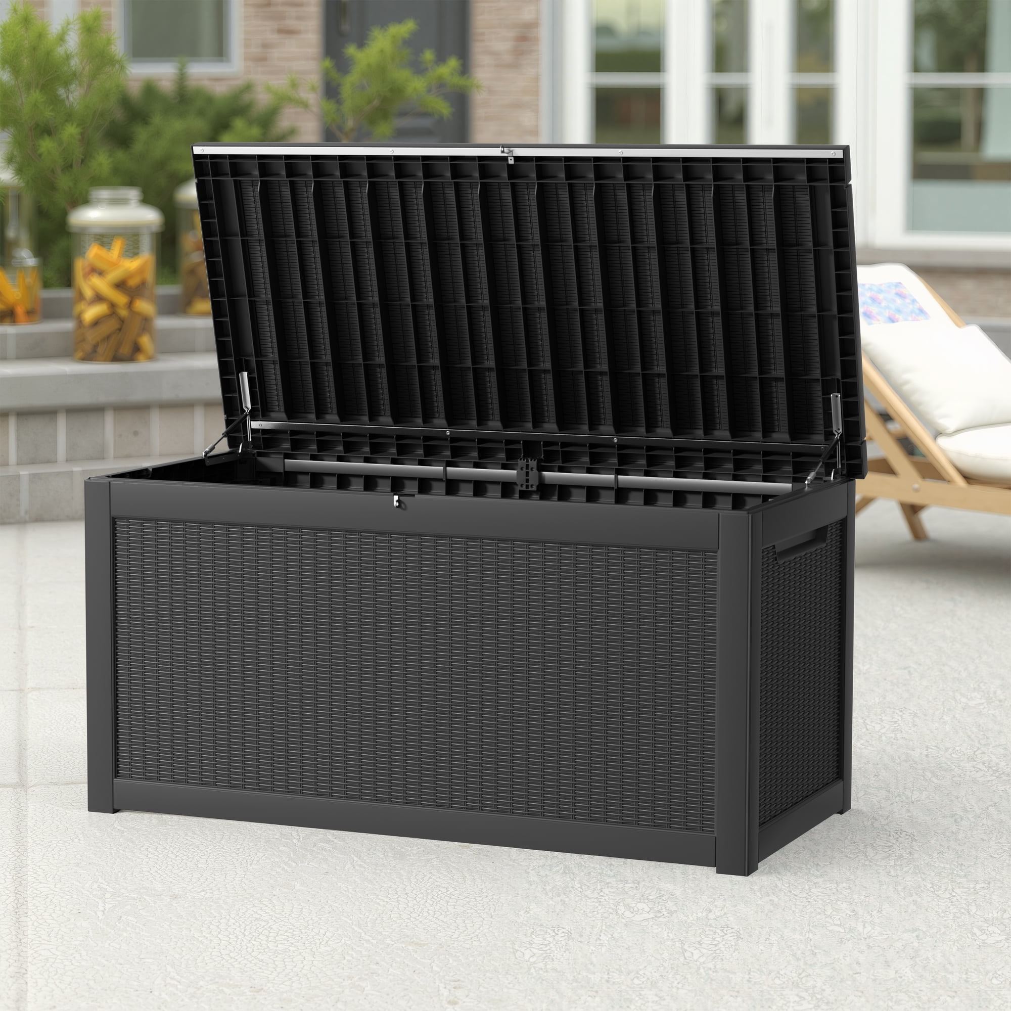 MAYEERTY 260 Gallon Outdoor Deck Box, Large Capacity Storage Box for Patio Furniture Cushions, Pillow with Wheels, Black
