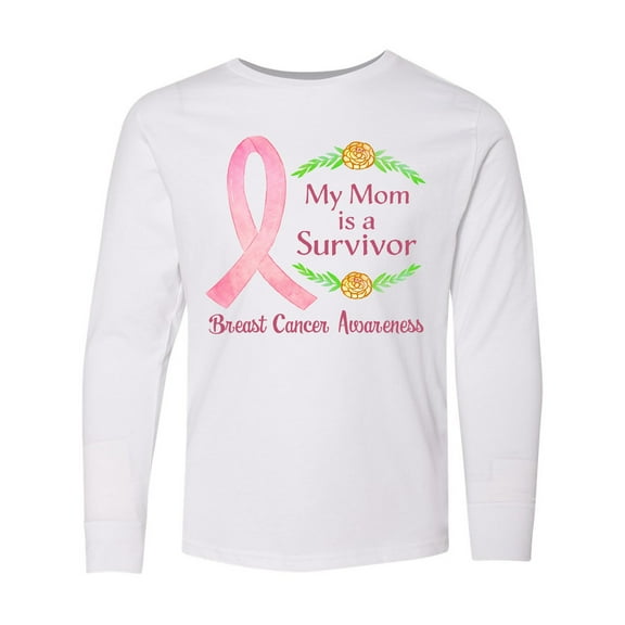 Inktastic My Mom is a Survivor Breast Cancer Awareness Long Sleeve Youth T-Shirt