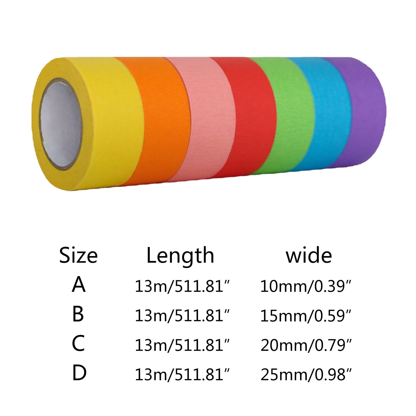 Colored Masking Tape 7/12Roll Multi Pack Colorful Craft Tape Vibrant Rainbow Colored Painters Tape for Arts & Crafts