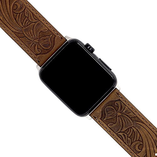 Ezzdo Band for Apple Watch Band 40mm 38mm, Leather Carved Handmade Bump Retro Genuine Leather Flower Replacement Strap for Men Women Brown Bracelet for Iwatch 38mm Series 4 3 2 1 (Retro Brown 38mm)
