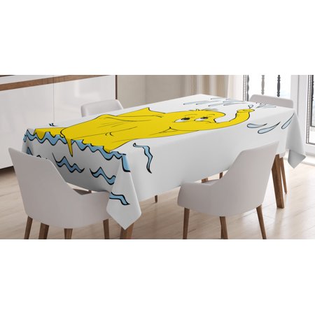 

Animal Tablecloth Cute Cartoon Elephant Spraying Water to Air Sea Waves Cheerful Funny Artwork Rectangular Table Cover for Dining Room Kitchen 60 X 84 Inches Yellow Light Blue by Ambesonne