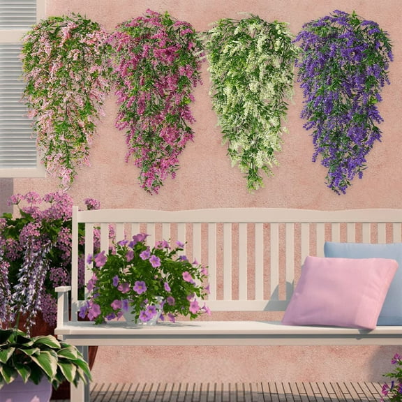 Artificial Lavender Wall Hanging Decor | Realistic Fake Greenery, Lifelike Silk Flowers & Leaves | Plastic Vines | Indoor Outdoor Patio Home Wedding Farmhouse Porch | 20x15x5cm | Multiple Colors