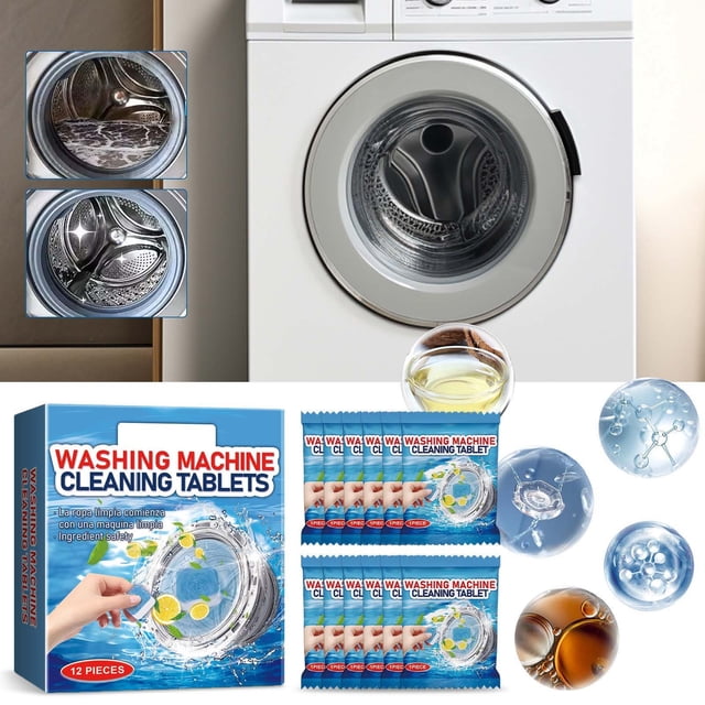 HaoXun 12 Pack Washing Machine Cleaning Tablets | Deep Clean, Deodorizing & Descaling for Front/Top Load HE Washers | Universal Fit, Safe Monthly Use (12pcs)