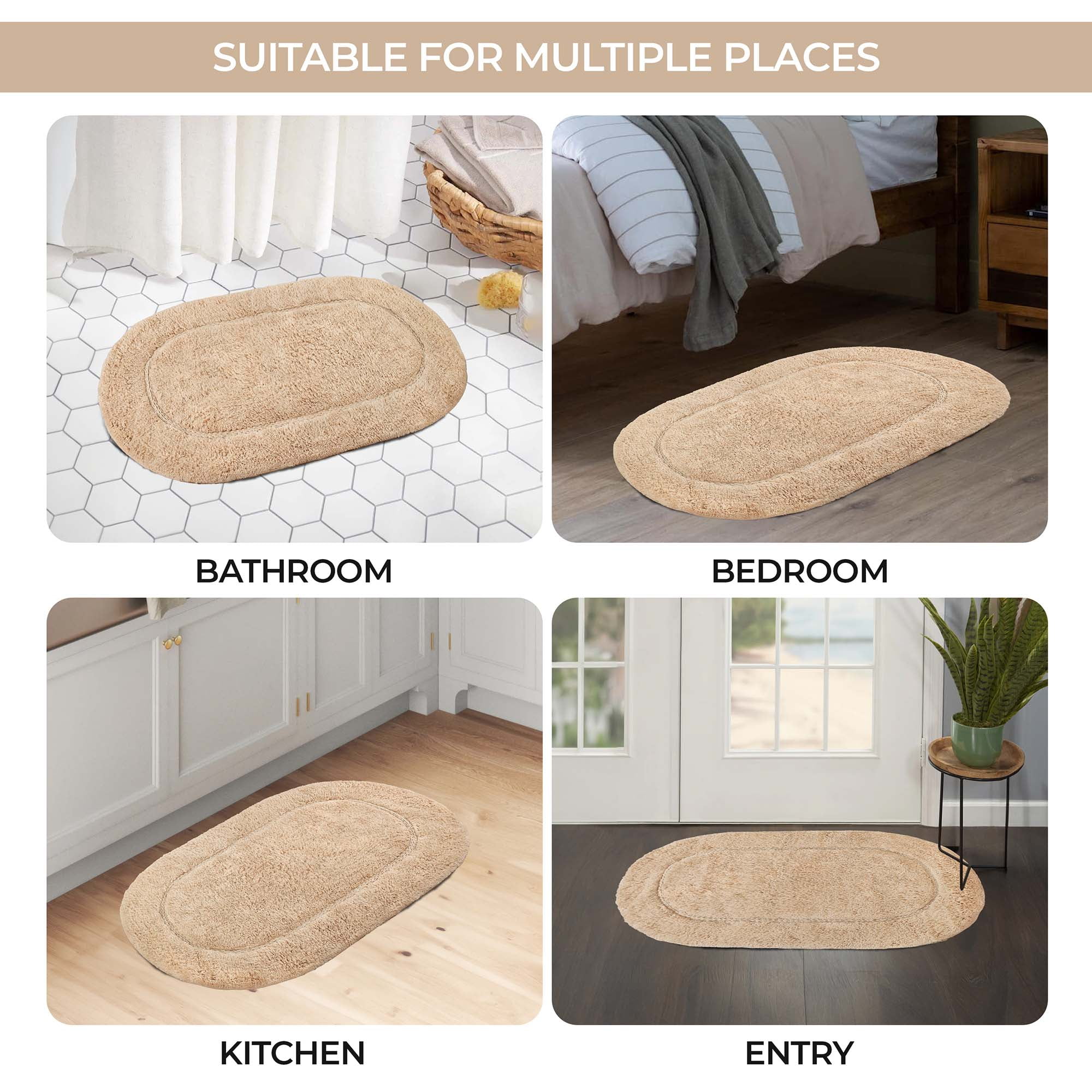 Superior Non-Slip Washable Bath Rug Set, 20" x 30", 24" x 36", Ivory