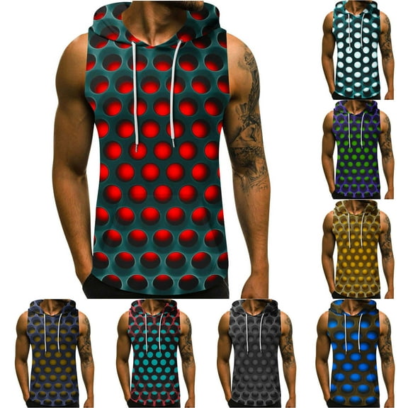 Dianli Men's Tank Undershirts Hoodie Crew Neck Bohemian Pullover Sleeveless Pockets Graphic Tank Tops Summer Running Athletic Swim Shirts Summer Saving Blue L