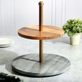 thumbnail image 2 of Laurie Gates California Designs Grey Marble and Acacia Wood 2 Tier Server, 2 of 2