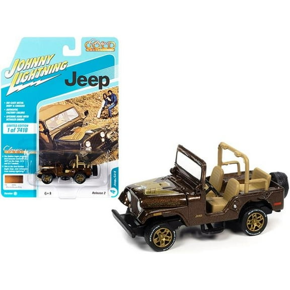 Jeep CJ-5 Mocha Brown Metallic with Golden Eagle Graphics Classic Gold Collection Series Limited Edition to 7418 pieces Worldwide 1/64 Diecast Model Car by Johnny Lightning