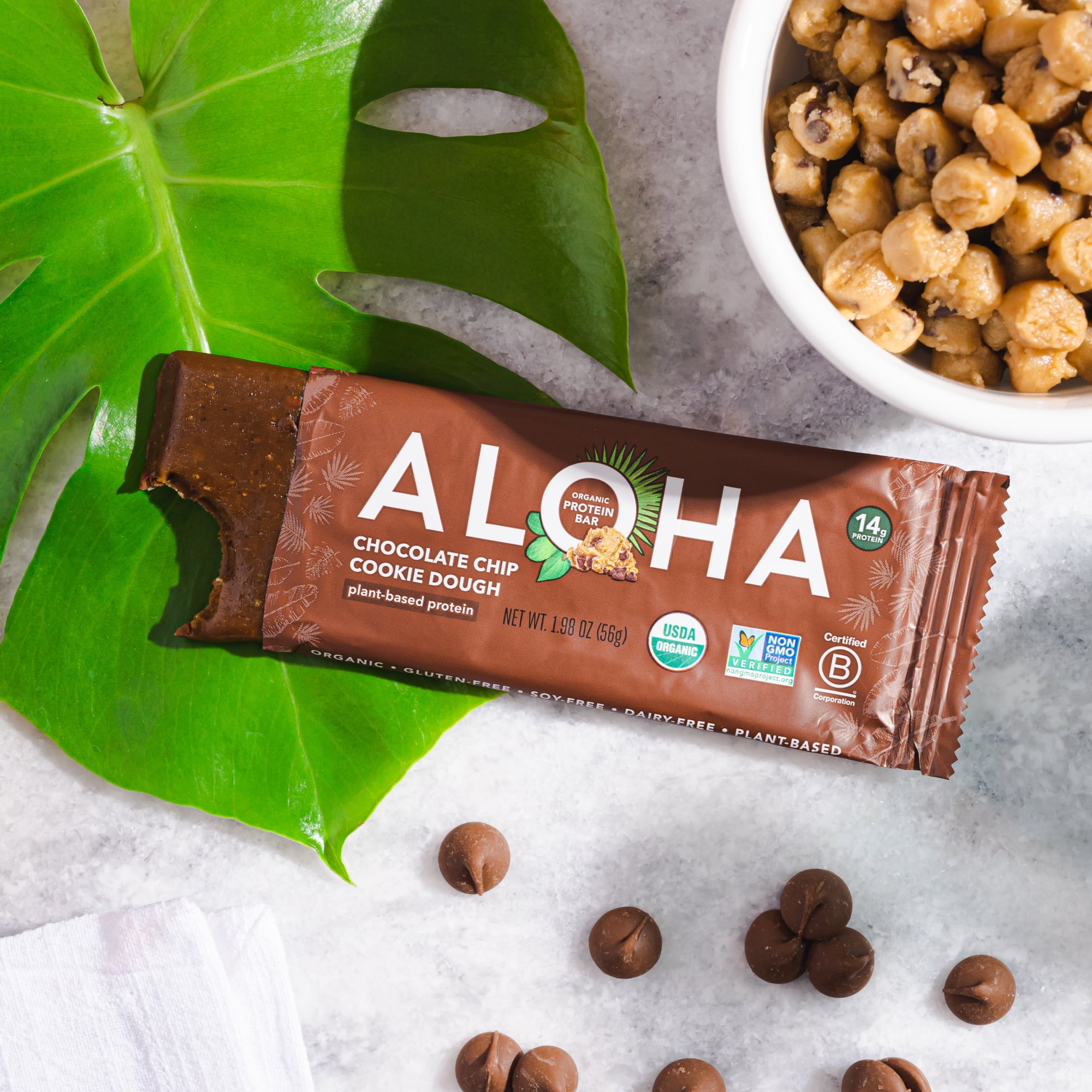 (3 pack) Aloha Plant-Based Protein Bars, 14g Protein, Chocolate Chip Cookie Dough, 5 Pack