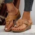 thumbnail image 2 of Wedge Sandals for Women Retro Flower Platform Flip Flops Buckle Strap Slip on Slides Summer Heels Beach Shoes Orthopedic Slippers Brown Size 8.5, 2 of 7