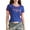 Blue, variant on Musuos Women Summer Slim Fit T-shirt, Crew Neck Short Sleeve Letters Print Contrast Color Casual Tops Streetwear