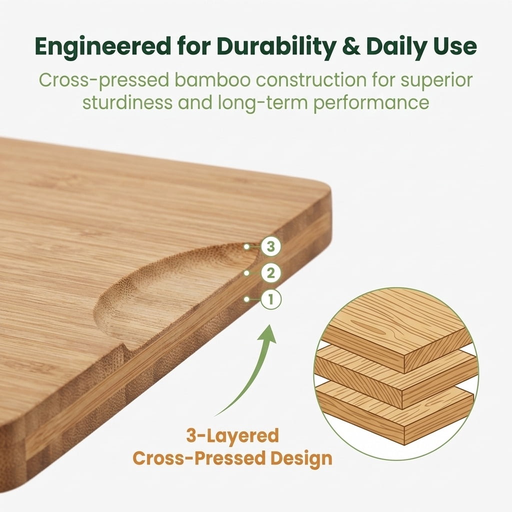 BEINGMATE Care 3-Piece Deep Carbonized Bamboo Cutting Board Set with Storage Stand | Deep Juice Grooves & Easy-Grip Handles | Knife-Friendly, Durable Chopping Boards for Meat, Vegetables & Fruit