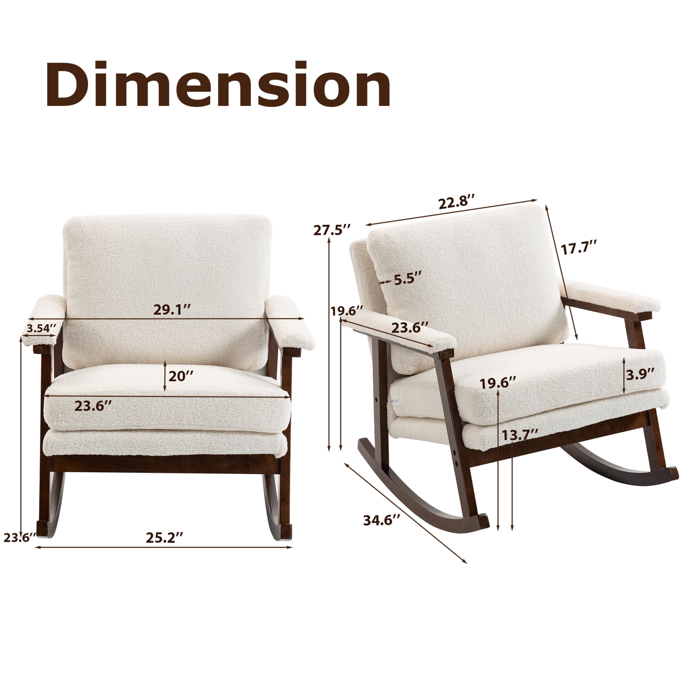 GDF Studio Enisa Mid-Century Modern Solid Wood Rocking Accent Chair, Reading Armchair for Bedroom, Living Room, Antique White