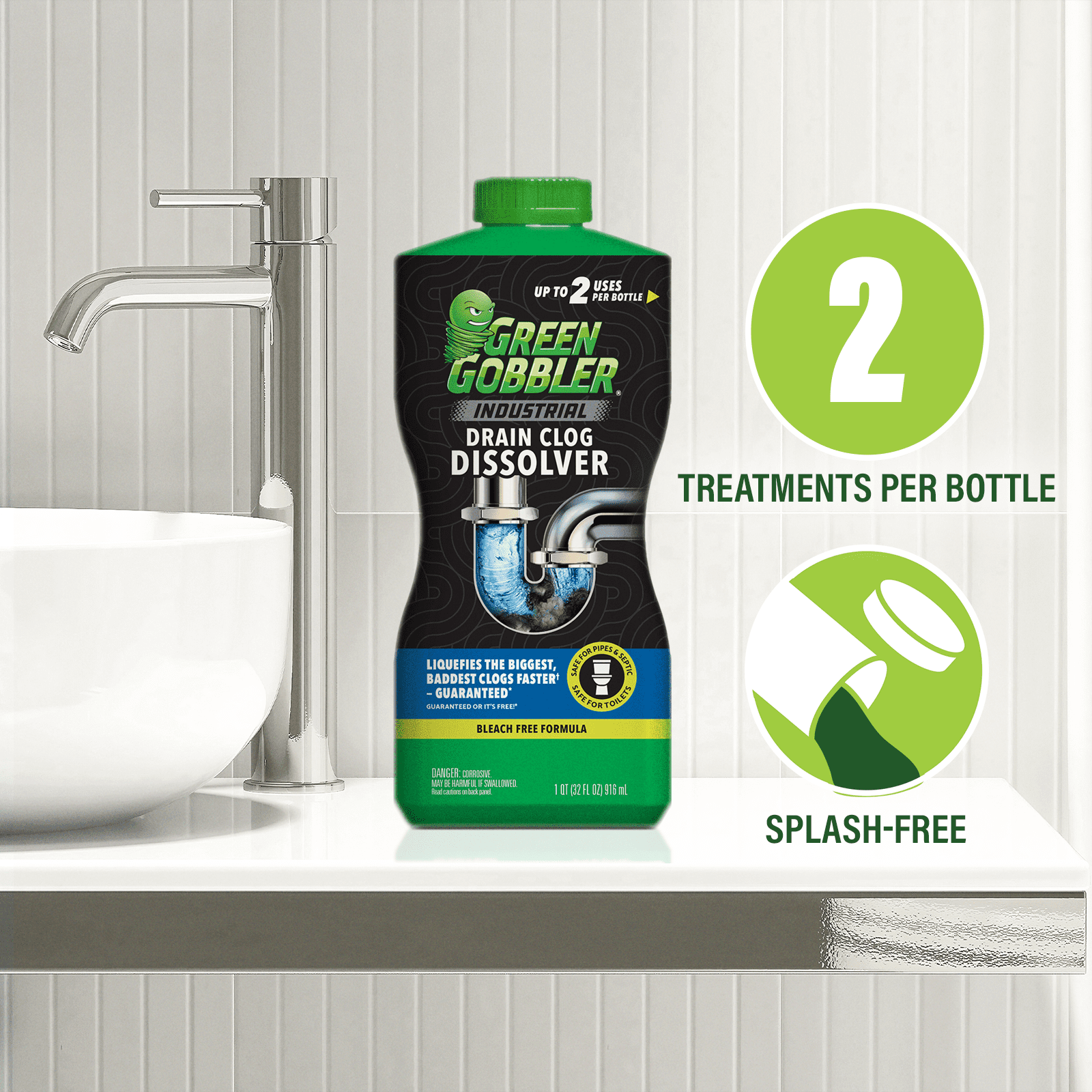 (4 pack) Green Gobbler Pro-Power Hair Clog Remover & Drain Opener Industrial Strength Gel, 32 fl oz, 1 Pack