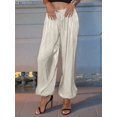 thumbnail image 3 of Women's Glossy Lantern Pants Spring Summer Street Fashion Low-Rise Cuffed-Hem Trousers with Fluid White S, 3 of 6