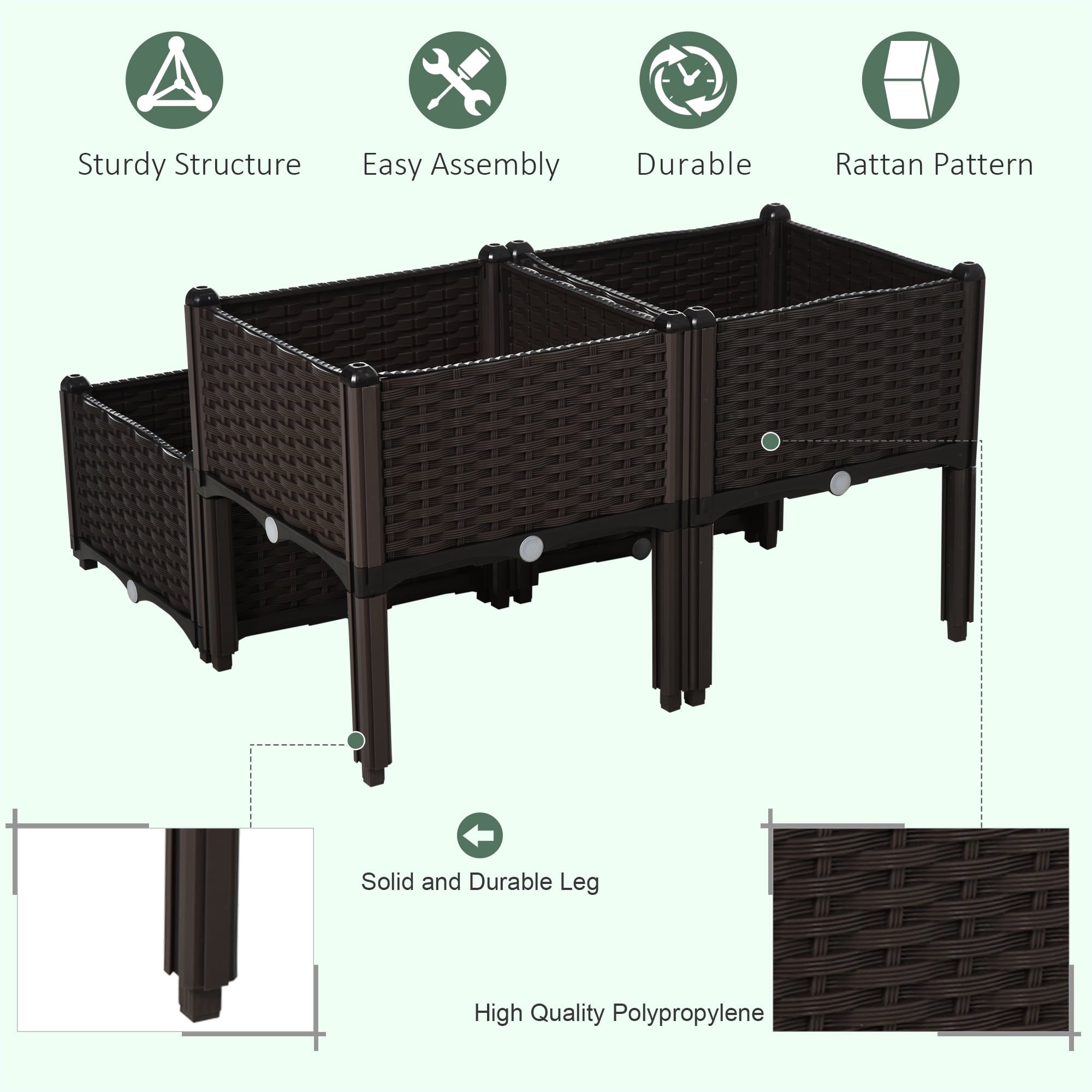 Garden Pots Outsunny 4 Piece Raised Garden Bed with Legs, Self-Watering Planter Box Raised Bed to Grow Flowers, Herbs & Vegetables, Brown,Outdoor Garden Planters