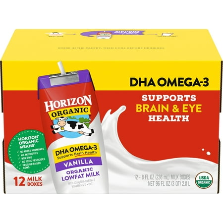 Horizon Organic DHA Omega 3 Vanilla 1% Lowfat Milk, 8 fl oz, 12 (Best Organic Milk For Toddlers)