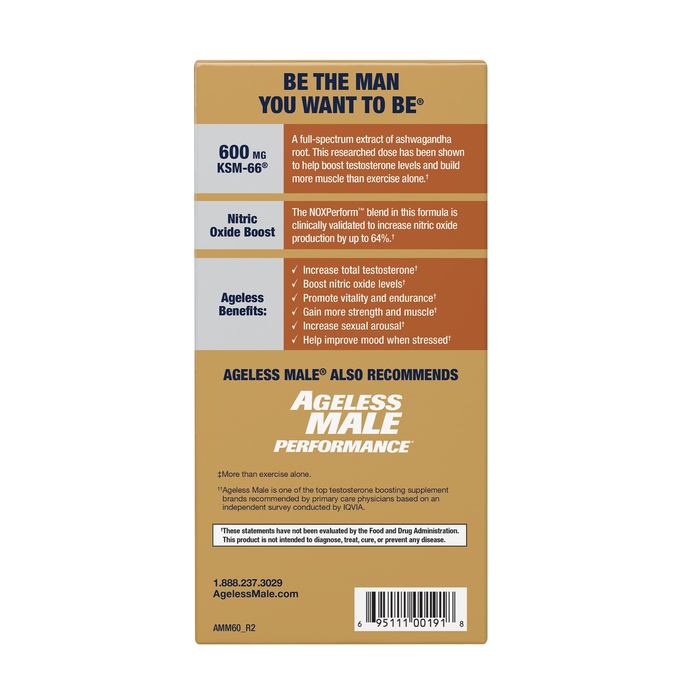 Ageless Male Max Total Testosterone Booster for Men with Ashwagandha, 60 Capsules