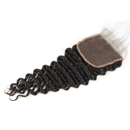Weave Lace - Allove 7A Brazilian Deep Wave Virgin Hair 4*4 Lace Closure with Baby Hair Free Part 1 Bundle, 16