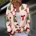 thumbnail image 1 of Plus Size Women's Christmas Santa & Tree Embroidered Cardigan Long Sleeve Round Neck Button Down Knit Sweater For Holiday Season, 1 of 6