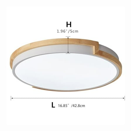 Modern 16.85" LED Wood Flush Mount Ceiling Lighting Dimmable Contemporary Circle Ceiling Light Fixture Simple Round Acrylic Metal Lamp for Bedroom Living Room Kitchen Closet Room L