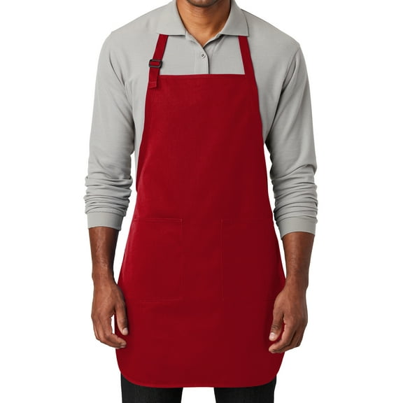 Men's Adjustable Cotton/Poly Twill Grilling Apron with Two Pockets, Red