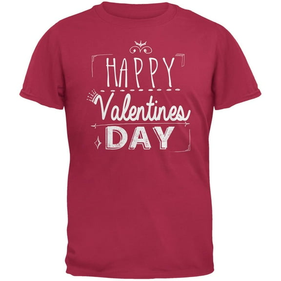 Valentine's Day - Happy Valentines Day Sign Red Adult T-Shirt - Large