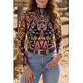 thumbnail image 5 of ZhiHiMeRi Women's Abstract Print Mesh Top, Long Sleeve Stand Neck Tee XL, 5 of 7