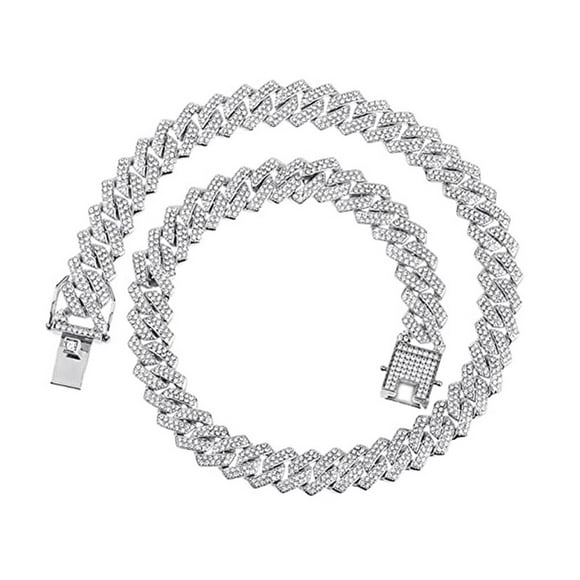 Rhinestone Cuban Link Chain Necklace Stackable Link Chain Necklace for Men Women