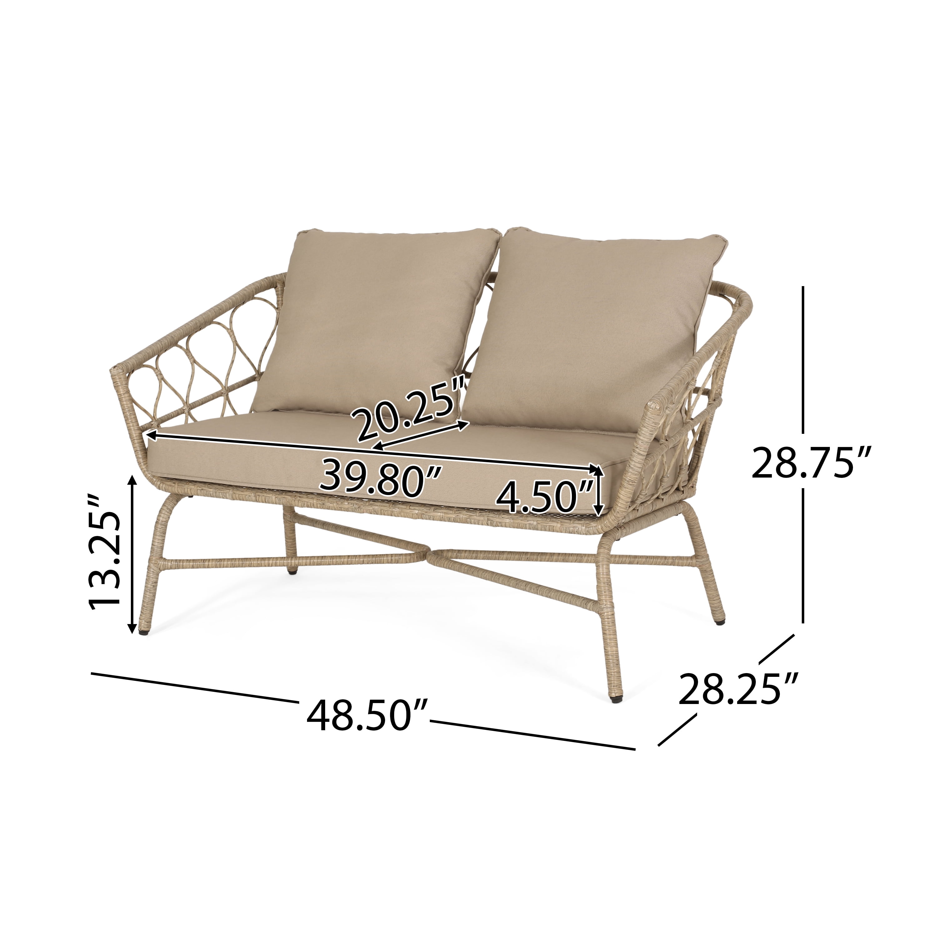 Outdoor Wicker Weave Double Seat Sofa, Leisure Couch for Patio Garden, Light Brown and Beige