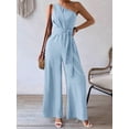 thumbnail image 3 of Womens One Shoulder Waist Tie Design Wide Leg Pocket Jumpsuit, Summer Overall Romper For Women, 3 of 4