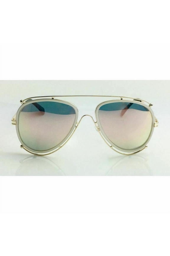 Isidora Carlina Aviator Metal Temple Square Resin Women Men Large Sunglasses - Pink Lens, Gold Frame