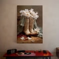 thumbnail image 4 of 1pc Western - style Cowboy Boots Filled with White Flowers Framed Decor room hanging Wall Picture Decor for Home Gifts, living room, bathroom, bedroom, kitchen wall art decor canvas wall art, 4 of 8