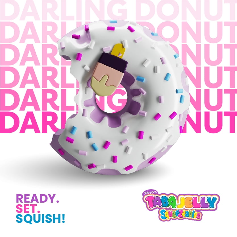 Taba Jelly Squishies Darling Donut - FuFu Squeeze Stress Relief Toy for Kids & Adults - Stretchy & Sticky Fun Sensory Play with Decorations - Relaxing Fidget Toy for Anxiety Relief & Calming Exercise