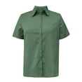 thumbnail image 3 of Summer Tops for Women Shirt Women Linen Shirt Summer Button Down Linen Top Oversized V Neck Large Sized Clothing Solid Top Dress Womens plus Size Short Sleeve Work Out Woman Green S, 3 of 4