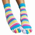 thumbnail image 3 of Rainbow Striped Pattern Toe Socks (Adult Medium - Women's Shoe Sizes 5-10) - Blue Accent, 3 of 3