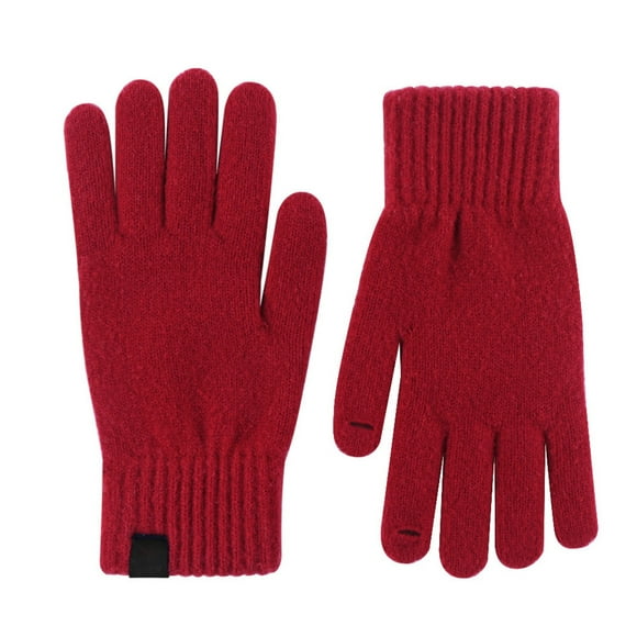 Fgnfyis Women's Knitted Gloves Warm Winter Solid Color Touchscreen Friendly Gloves Mittens Red