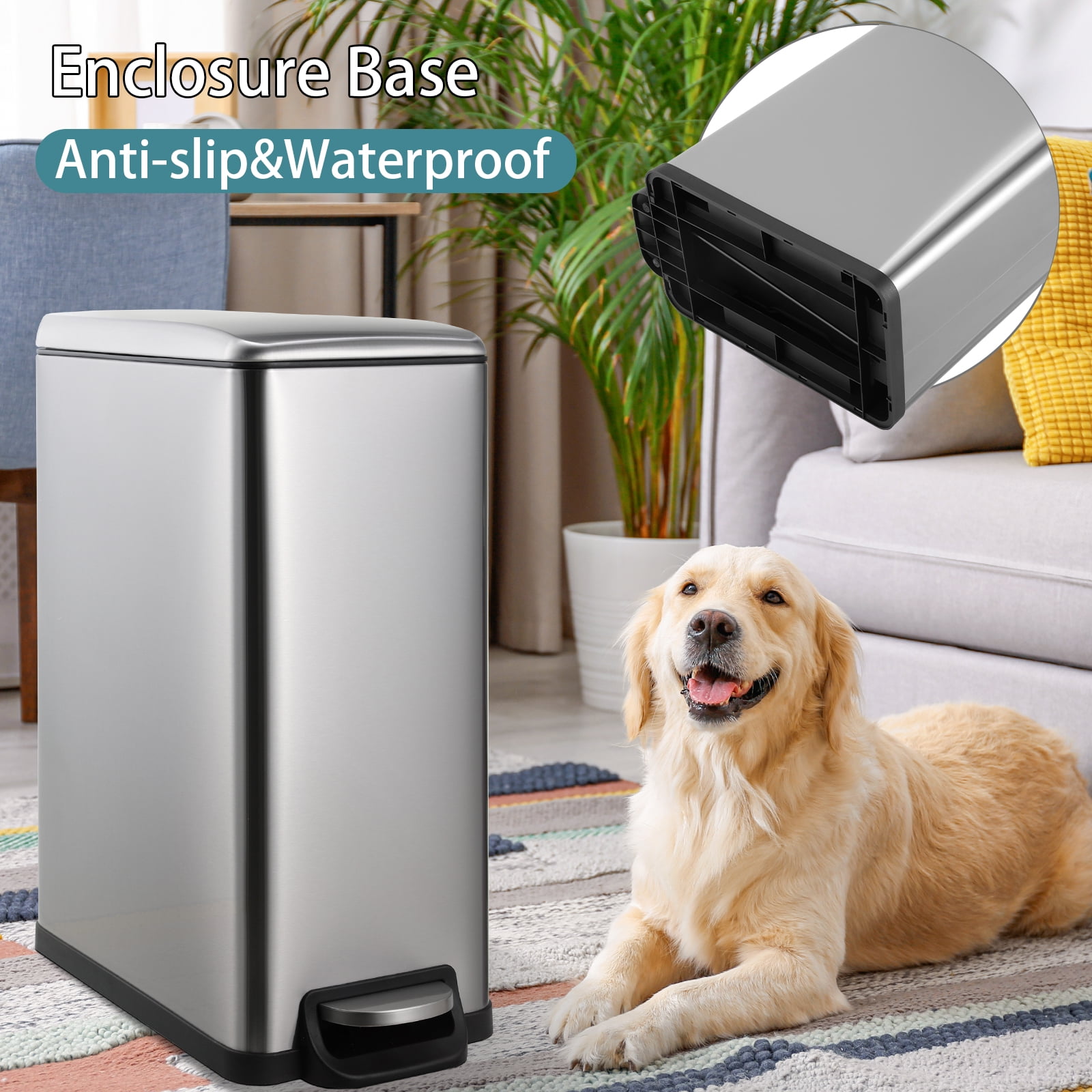 Pirecart 13.2 gal Trash Can, Stainless Steel Step on Slim Kitchen Garbage Can, Silver