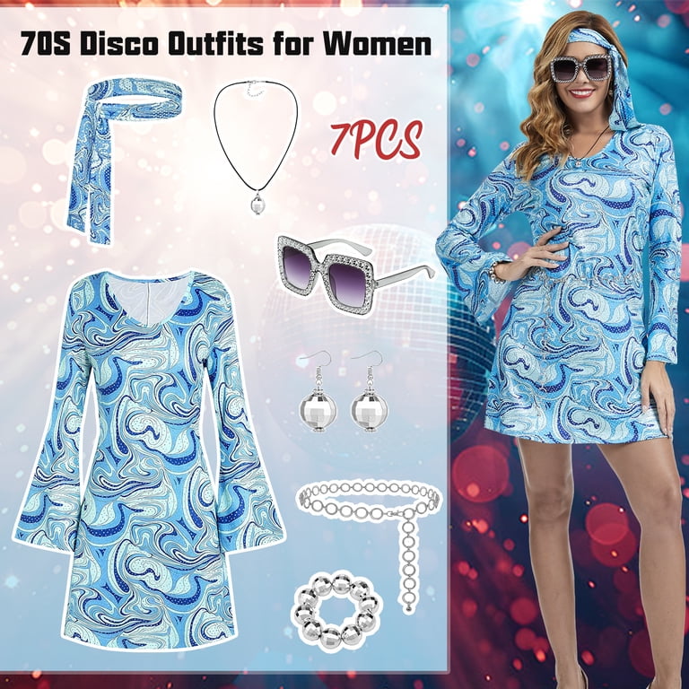 blue disco dress 70s Blue Sequin Disco 70s Dress