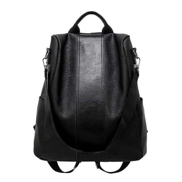 Anti-Theft Leather Backpack, Premium Large Capacity Convertible School Bag, Waterproof Women's Travel Purse for Commuting with Storage Bag, Black