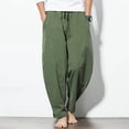 thumbnail image 3 of Migroa Men's Casual Cotton Linen Pants Yoga Beach Loose Fit Casual Elastic Waist Drawstring Summer Harem Baggy Trousers with Pockets Casual Summer Beach Pants Green L, 3 of 5
