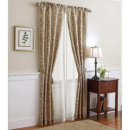 Better Homes and Gardens 6pc Window Set in Scroll-Printed Faux Silk with Sheer