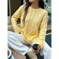 thumbnail image 5 of Women Long Sleeve Sweater Fall Ribbed Knit Pullover Loose Crewneck Cable Sweater Jumper Tops Yellow M, 5 of 7