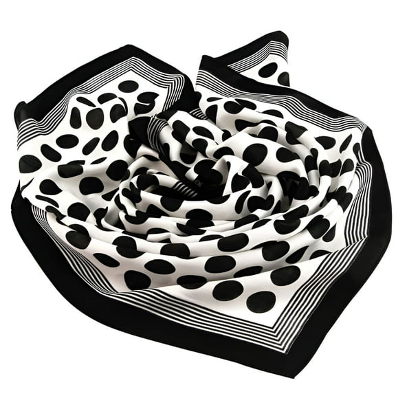 TELOLY Elegant Silk Square Scarf for Women 27.5"x27.5" Fashion Scarves with Beautiful Gift Packaging (Striped Polka Dots)