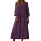 thumbnail image 3 of TaTaai Women's V-neck Pleated Loose Linen Solid Color Dress Three-quarter Sleeve Sun Protection Casual Comfortable Dress for Spring Summer Gift, 3 of 9