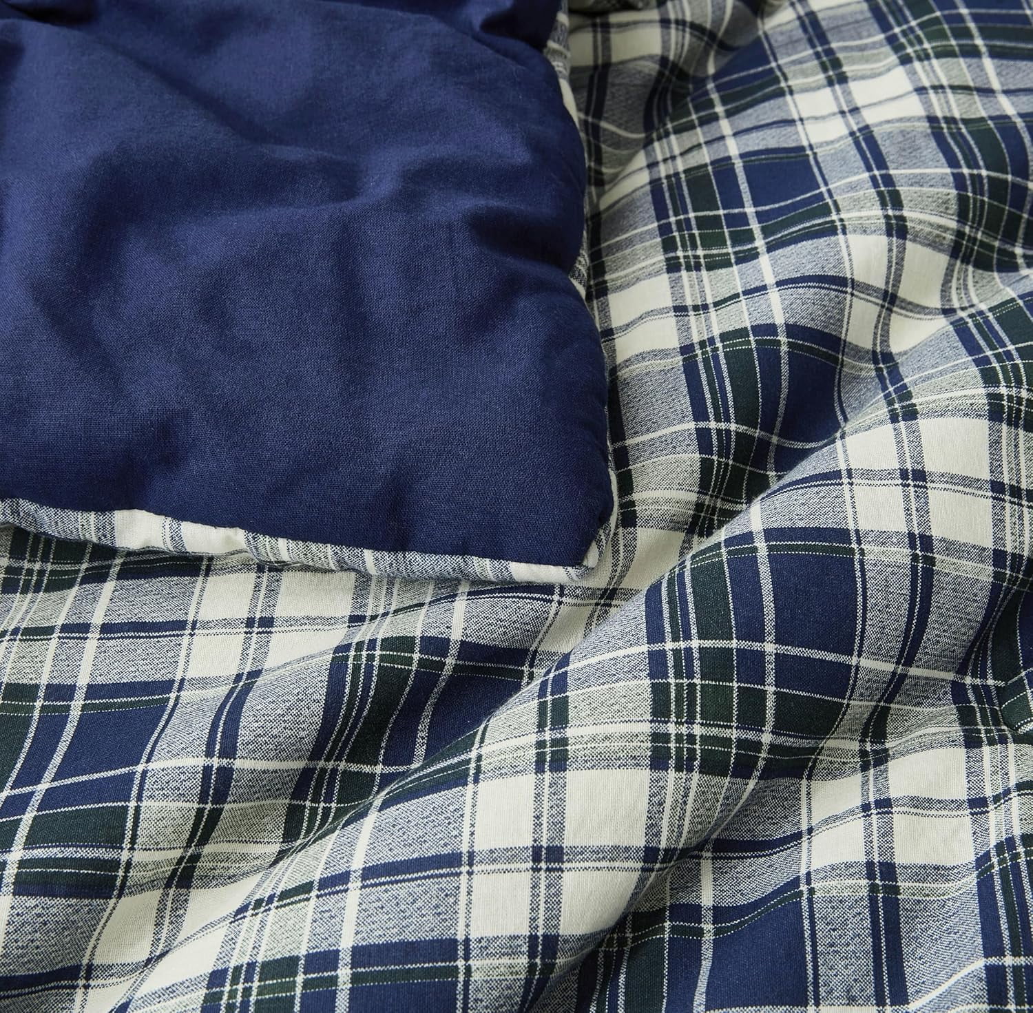 Chezmoi Collection Chad 2-Piece Washed Cotton Comforter Set Twin Size, Blue Green Light Beige Plaid Printed Bedding Set Reversible Lightweight Comforter for All Season
