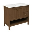 thumbnail image 3 of Château 36" Freestanding Bathroom Vanity in Brown Oak with 3-Hole Widespread Sink Top, 3 of 5