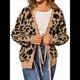 thumbnail image 2 of Cárdigan de Punto con Estampado de Leopardo y Lazo para Mujer, Larga, Cuello Redondo, Abertura Frontal, Informal, Holgado, para Exteriores. Caqui XL, 2 of 10