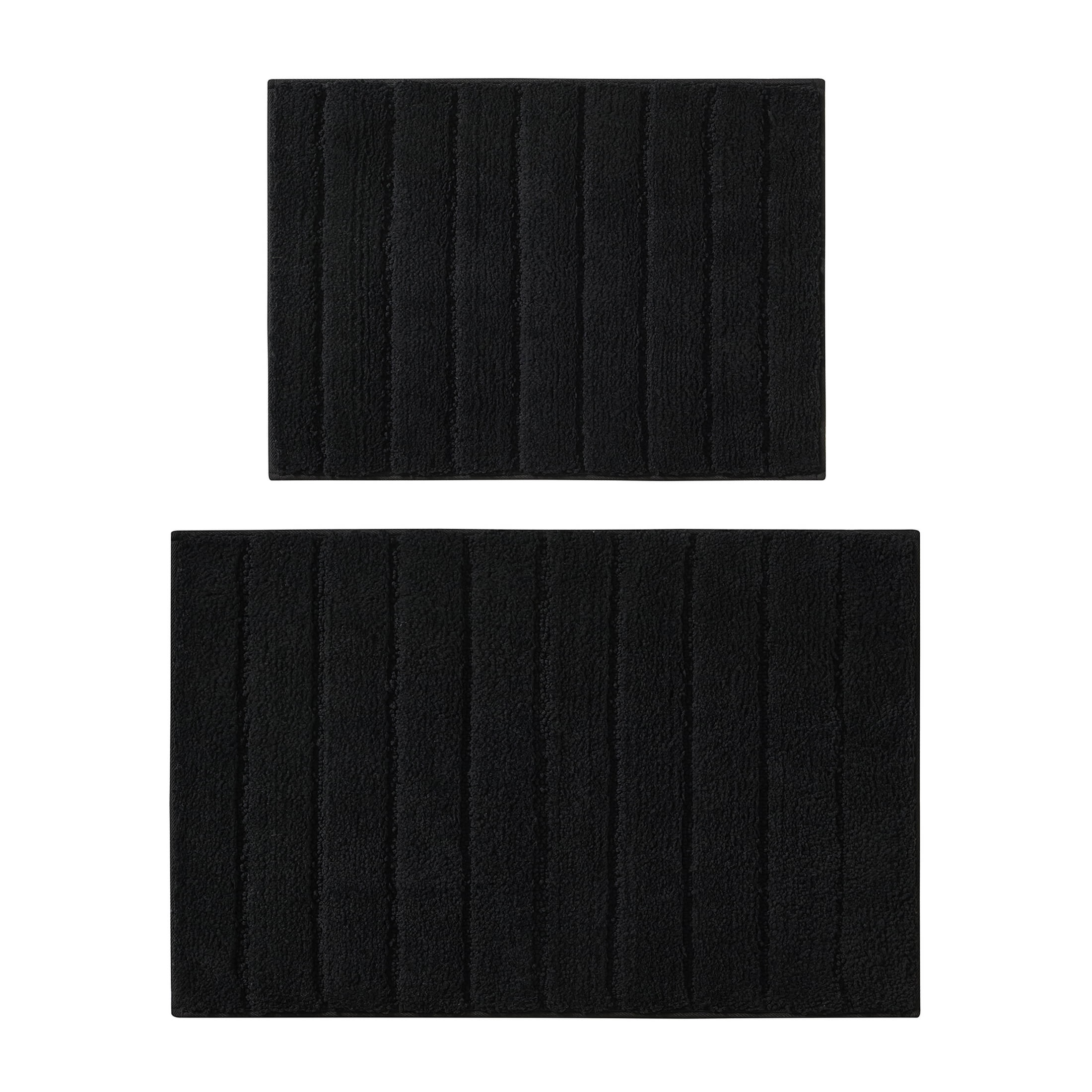 Mainstays 15-Piece Black & White Stripe Bathroom Set – Shower Curtain, Bath Rugs & Hooks, Modern Washable Polyester