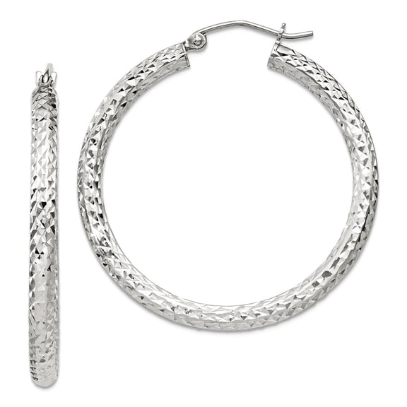 925 Sterling Silver Sparkle-Cut 3x35mm Hoop Earrings 35x35mm Wide 3mm Thick Hoop Earring for Women